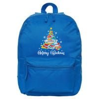 Merry Bookmas Books Pine Tree Funny Reading Lover Christmas Gift 16 in Basic Backpack