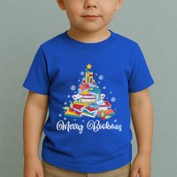 Merry Bookmas Books Pine Tree Funny Reading Lover Christmas Gift Toddler T-Shirt