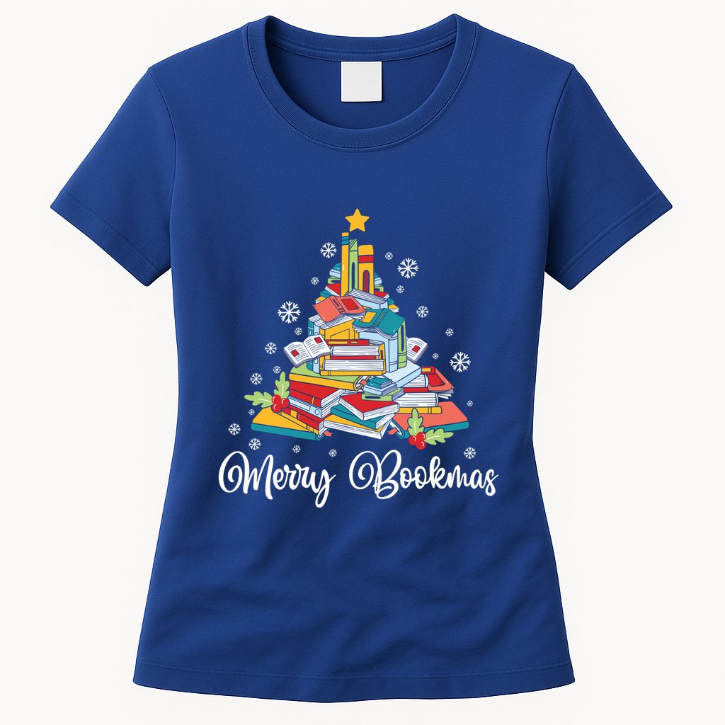 Merry Bookmas Books Pine Tree Funny Reading Lover Christmas Gift Womens T-Shirt