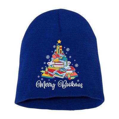 Merry Bookmas Books Pine Tree Funny Reading Lover Christmas Gift Short Acrylic Beanie