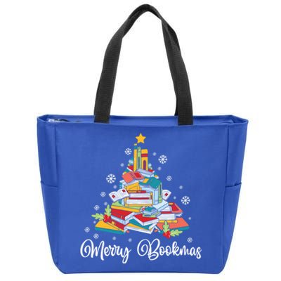 Merry Bookmas Books Pine Tree Funny Reading Lover Christmas Gift Zip Tote Bag