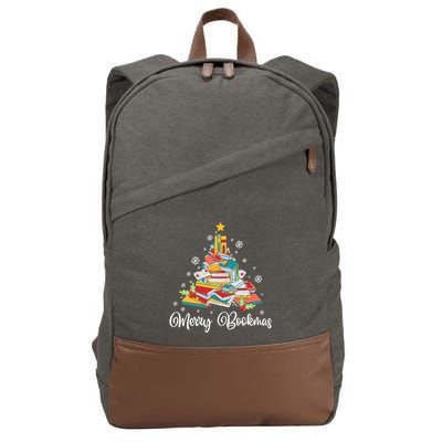 Merry Bookmas Books Pine Tree Funny Reading Lover Christmas Gift Cotton Canvas Backpack