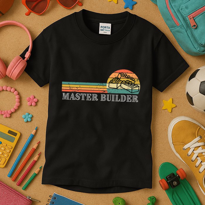 Master Builder Block Building Birthday Kids T-Shirt