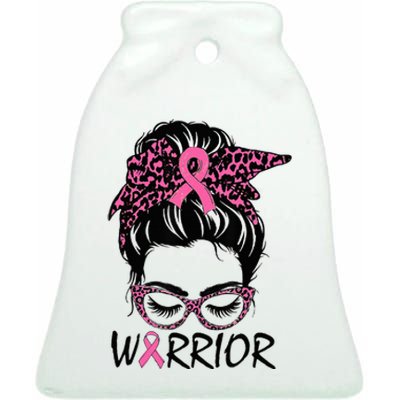 Messy Bun Breast Cancer Wear Pink Warrior Ceramic Bell Ornament