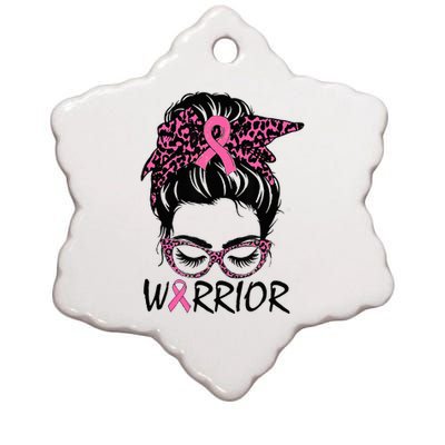 Messy Bun Breast Cancer Wear Pink Warrior Ceramic Star Ornament