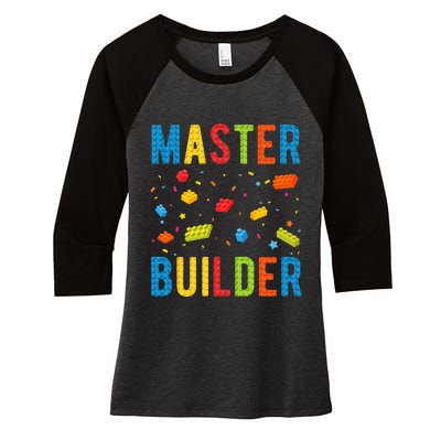 Master Builder Building Blocks Brick Builder Women's Tri-Blend 3/4-Sleeve Raglan Shirt