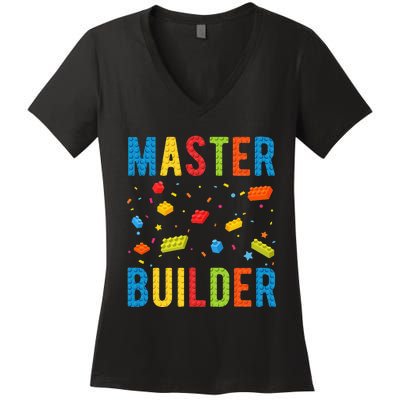 Master Builder Building Blocks Brick Builder Women's V-Neck T-Shirt