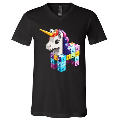 Master Builder Bricks Blocks Play Toy.s Unicorn V-Neck T-Shirt