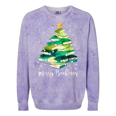 Merry Bookmas Books Pine Tree Funny Reading Lover Christmas Colorblast Crewneck Sweatshirt