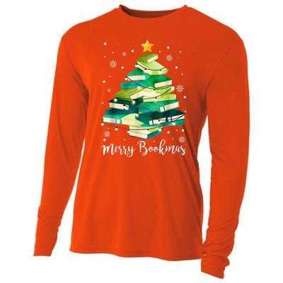 Merry Bookmas Books Pine Tree Funny Reading Lover Christmas Cooling Performance Long Sleeve Crew