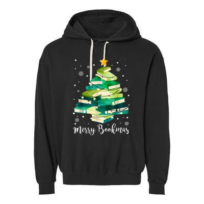 Merry Bookmas Books Pine Tree Funny Reading Lover Christmas Garment-Dyed Fleece Hoodie