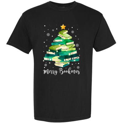 Merry Bookmas Books Pine Tree Funny Reading Lover Christmas Garment-Dyed Heavyweight T-Shirt