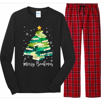 Merry Bookmas Books Pine Tree Funny Reading Lover Christmas Long Sleeve Pajama Set