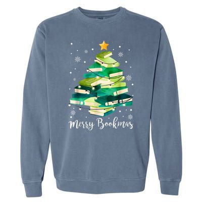 Merry Bookmas Books Pine Tree Funny Reading Lover Christmas Garment-Dyed Sweatshirt