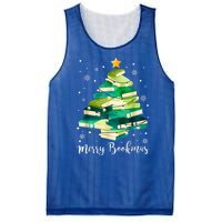 Merry Bookmas Books Pine Tree Funny Reading Lover Christmas Mesh Reversible Basketball Jersey Tank