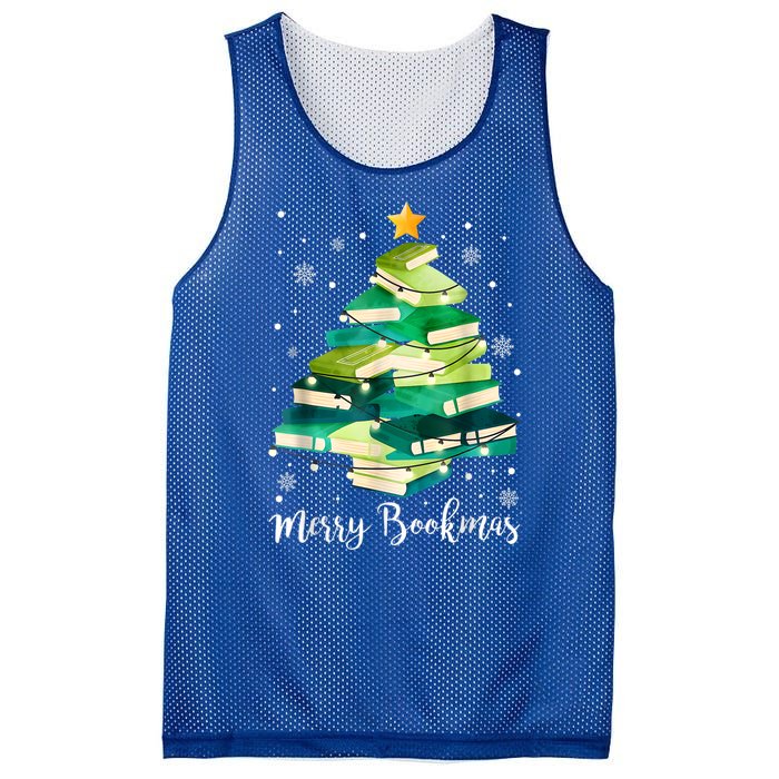 Merry Bookmas Books Pine Tree Funny Reading Lover Christmas Mesh Reversible Basketball Jersey Tank