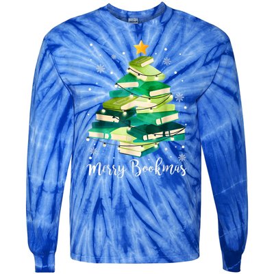 Merry Bookmas Books Pine Tree Funny Reading Lover Christmas Tie-Dye Long Sleeve Shirt