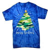 Merry Bookmas Books Pine Tree Funny Reading Lover Christmas Tie-Dye T-Shirt