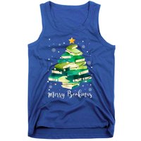 Merry Bookmas Books Pine Tree Funny Reading Lover Christmas Tank Top