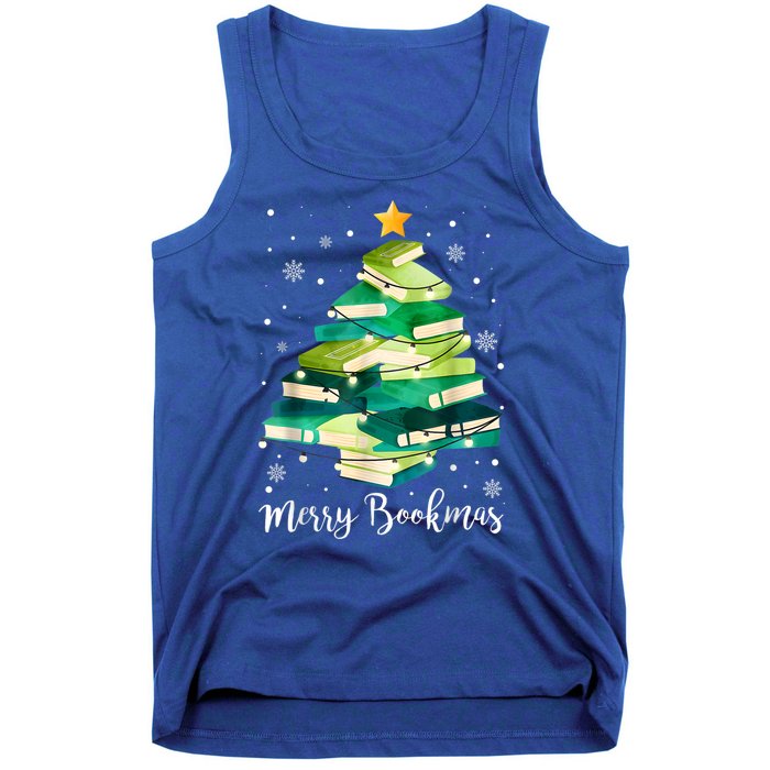 Merry Bookmas Books Pine Tree Funny Reading Lover Christmas Tank Top