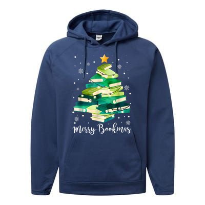 Merry Bookmas Books Pine Tree Funny Reading Lover Christmas Performance Fleece Hoodie