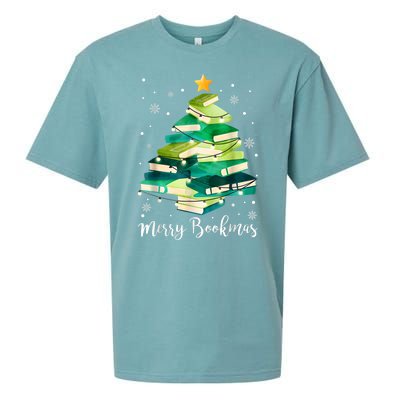 Merry Bookmas Books Pine Tree Funny Reading Lover Christmas Sueded Cloud Jersey T-Shirt