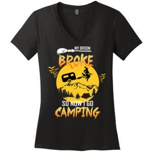 My Broom Broke So Now I Go Camping Women's V-Neck T-Shirt