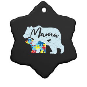 Mama Bear Cute Autism Awareness Mom With Puzzle Piece Cub Gift Ceramic Star Ornament