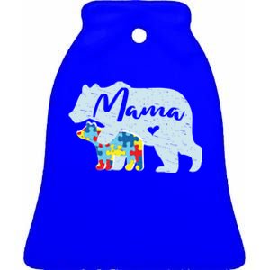 Mama Bear Cute Autism Awareness Mom With Puzzle Piece Cub Gift Ceramic Bell Ornament