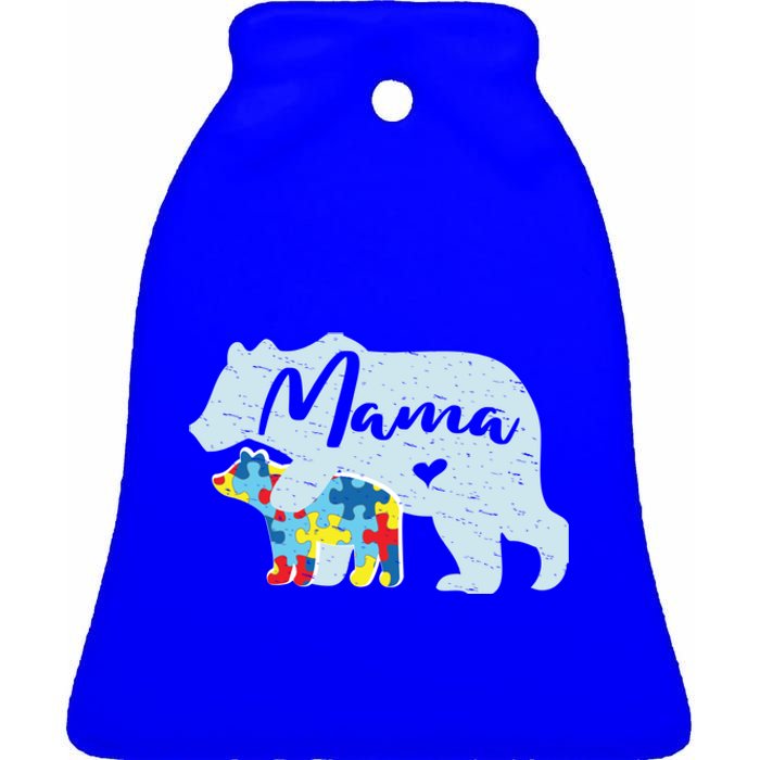 Mama Bear Cute Autism Awareness Mom With Puzzle Piece Cub Gift Ceramic Bell Ornament