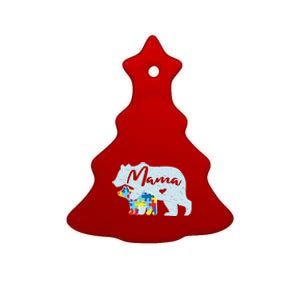 Mama Bear Cute Autism Awareness Mom With Puzzle Piece Cub Gift Ceramic Tree Ornament