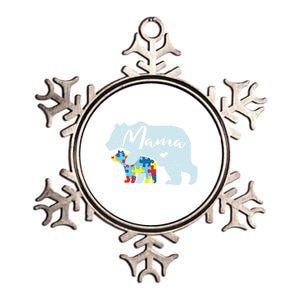 Mama Bear Cute Autism Awareness Mom With Puzzle Piece Cub Gift Metallic Star Ornament