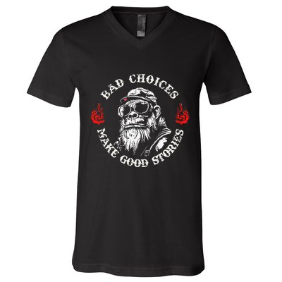 Monkey Bad Choices Make Good Stories V-Neck T-Shirt