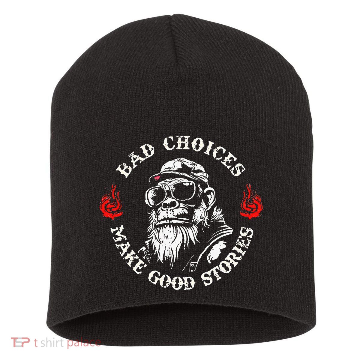 Monkey Bad Choices Make Good Stories Short Acrylic Beanie