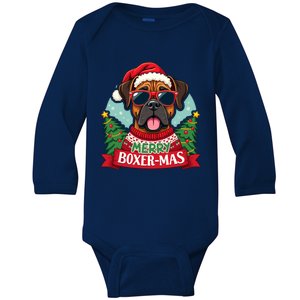 Merry Boxermas Cute Boxer Dog Christmas Baby Long Sleeve Bodysuit