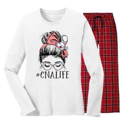 Messy Bun CNA Life Women Funny Certified Nursing Assistant Women's Long Sleeve Flannel Pajama Set 