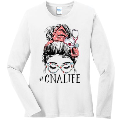 Messy Bun CNA Life Women Funny Certified Nursing Assistant Ladies Long Sleeve Shirt