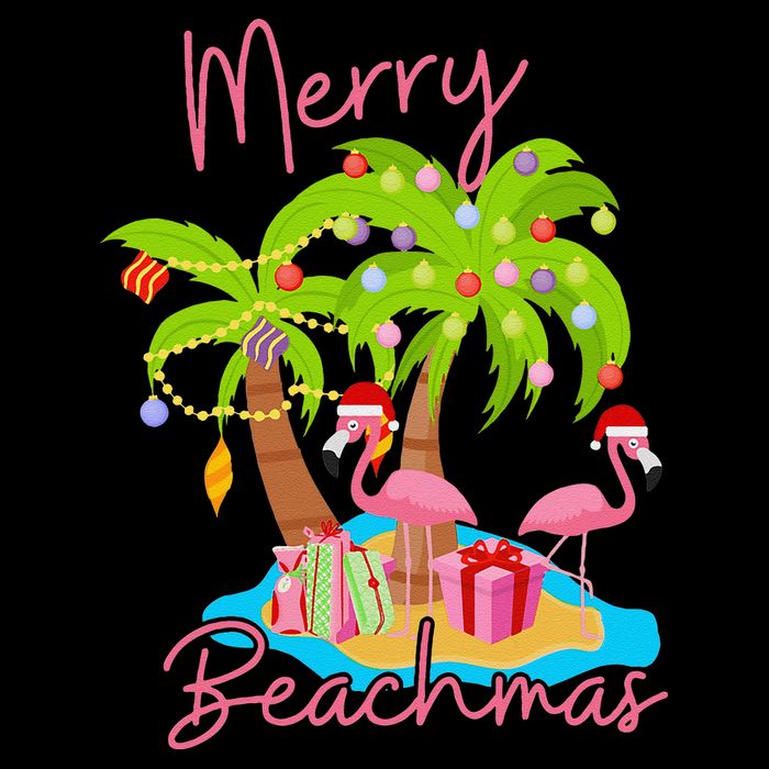 Merry Beachmas Christmas Palm Trees Xmas Lights Flamingos Drawstring Bag