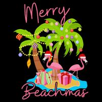 Merry Beachmas Christmas Palm Trees Xmas Lights Flamingos Premium T-Shirt