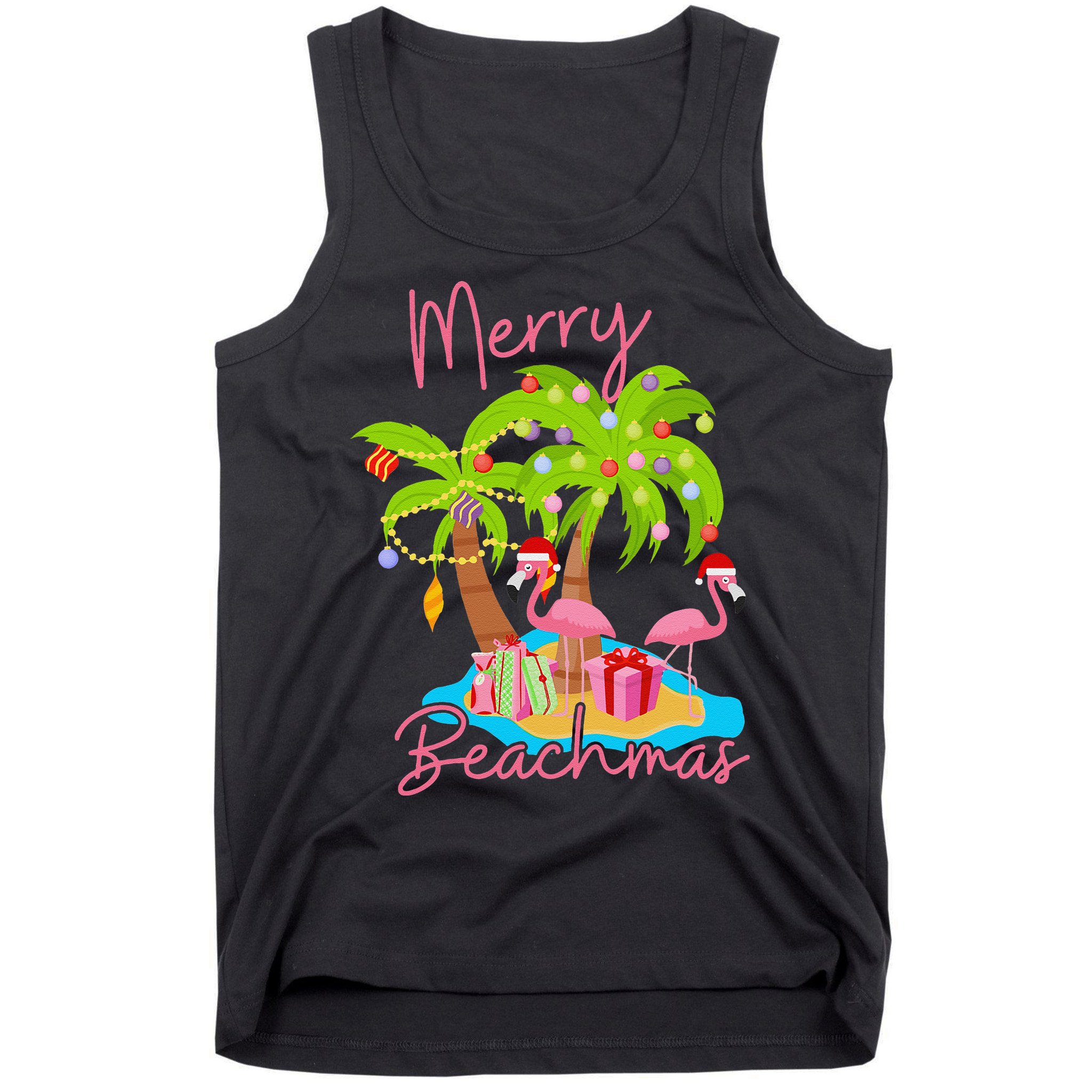 Merry Beachmas Christmas Palm Trees Xmas Lights Flamingos Tank Top