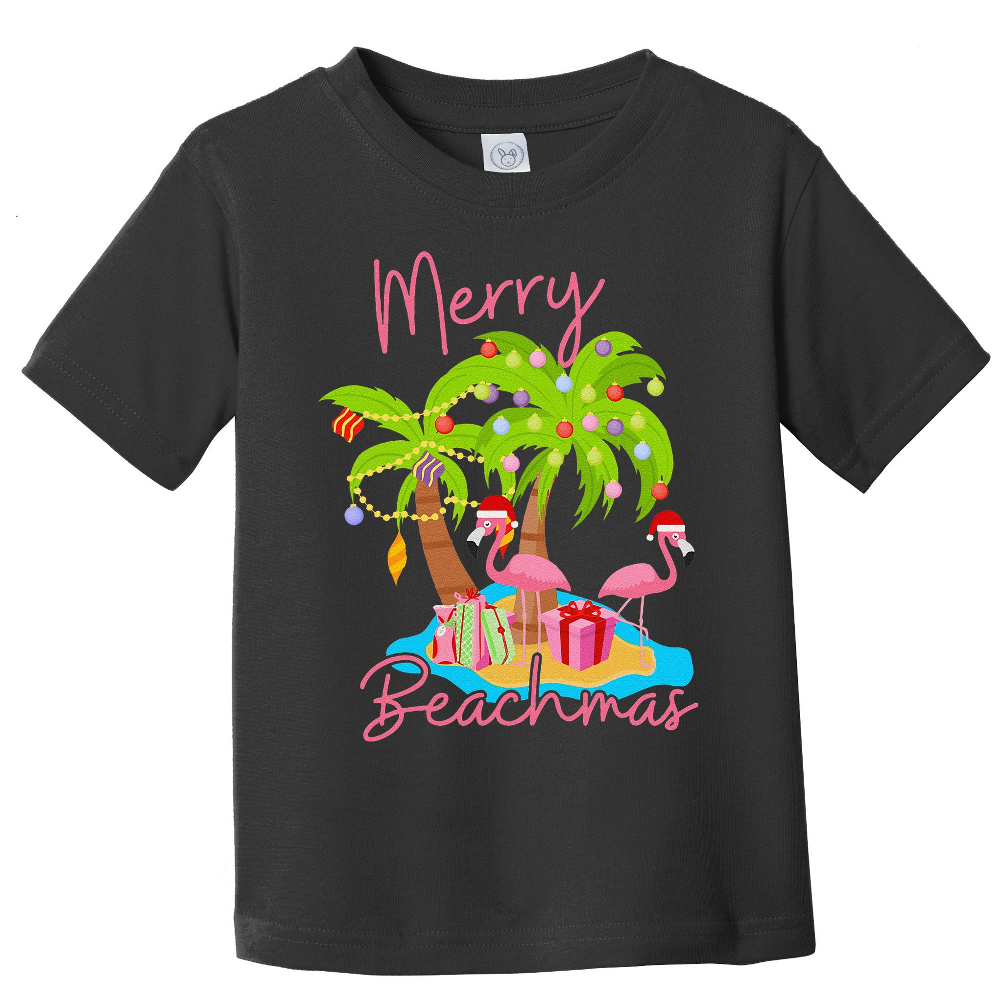 Merry Beachmas Christmas Palm Trees Xmas Lights Flamingos Toddler T-Shirt