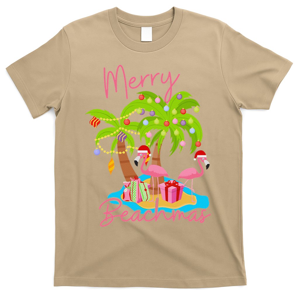 Merry Beachmas Christmas Palm Trees Xmas Lights Flamingos T-Shirt