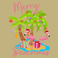 Merry Beachmas Christmas Palm Trees Xmas Lights Flamingos T-Shirt