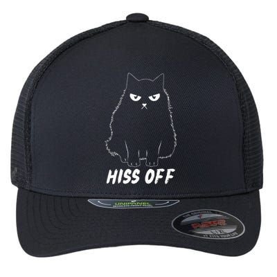 Meow Black Cat Hiss Off Funny Flexfit Unipanel Trucker Cap