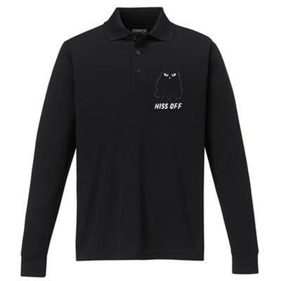 Meow Black Cat Hiss Off Funny Performance Long Sleeve Polo