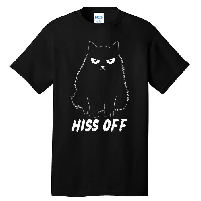 Meow Black Cat Hiss Off Funny Tall T-Shirt