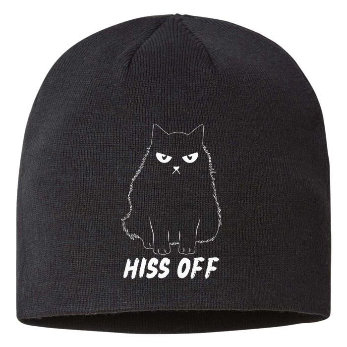 Meow Black Cat Hiss Off Funny Sustainable Beanie