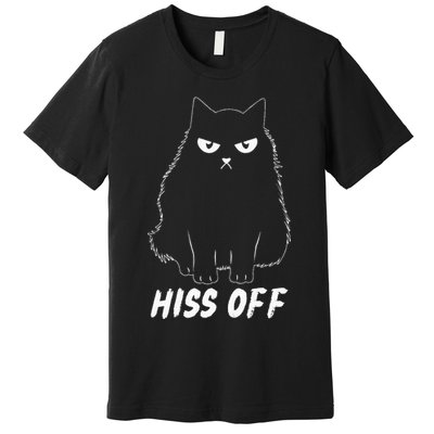 Meow Black Cat Hiss Off Funny Premium T-Shirt