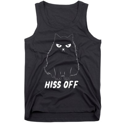 Meow Black Cat Hiss Off Funny Tank Top