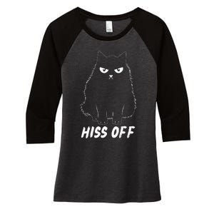 Meow Black Cat Hiss Off Funny Women's Tri-Blend 3/4-Sleeve Raglan Shirt